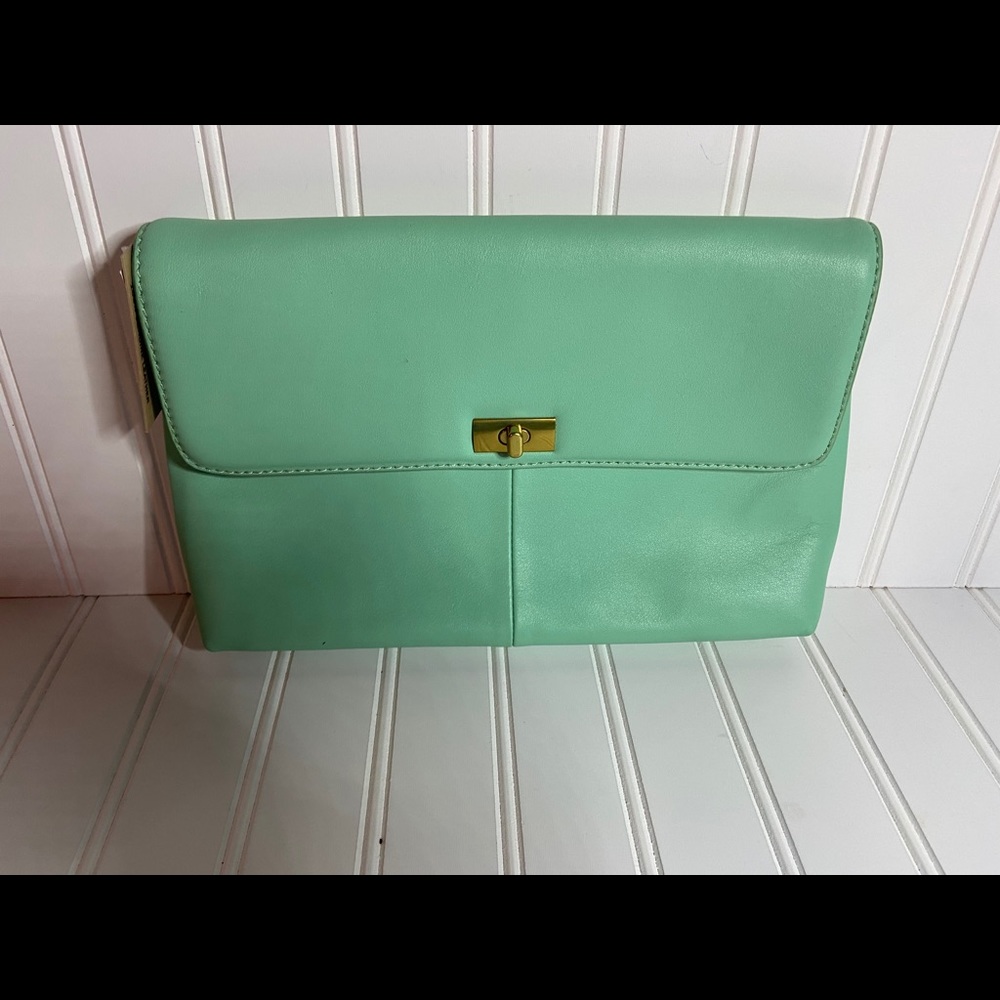 NWT J Crew Factory Green Leather Clutch